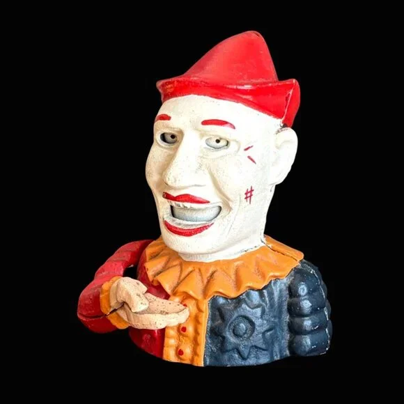 Vintage Cast Iron Clown Coin Bank Humpty Dumpty Circus Mechanical Creepy Horror - Picture 3 of 6